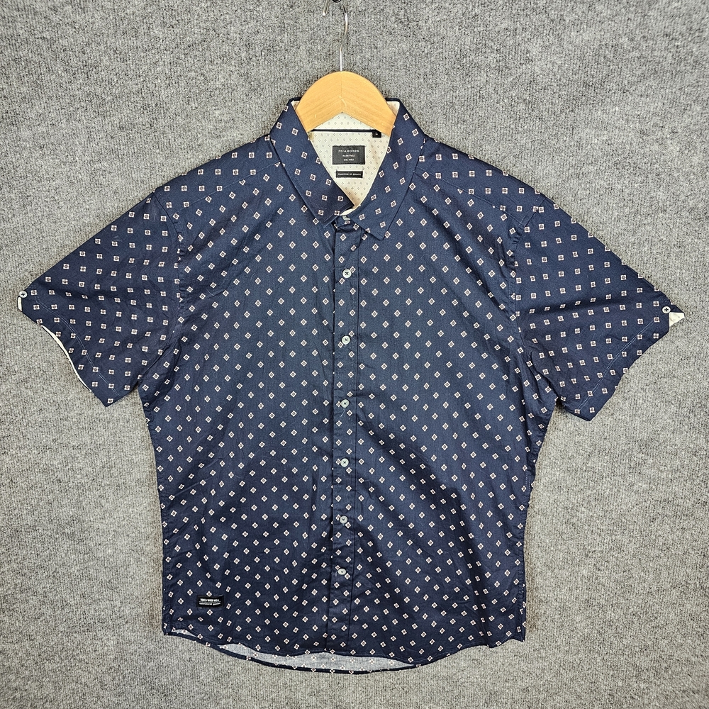 7 Diamonds Button Down Shirt Smal Blue Geometric. SIZE L